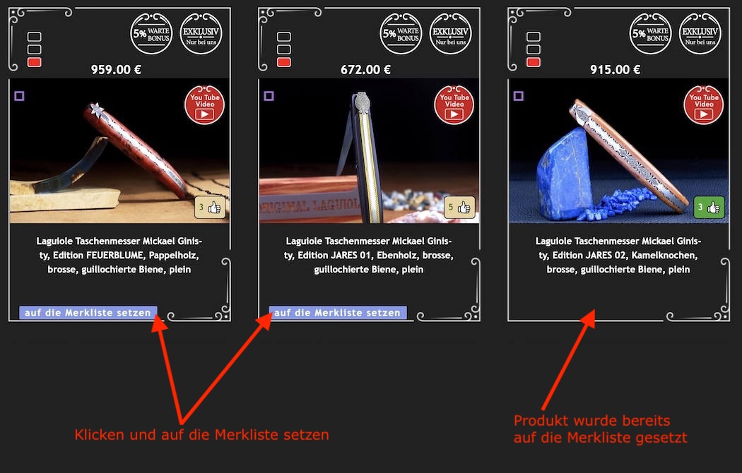 Merkliste bei original-laguiole.de