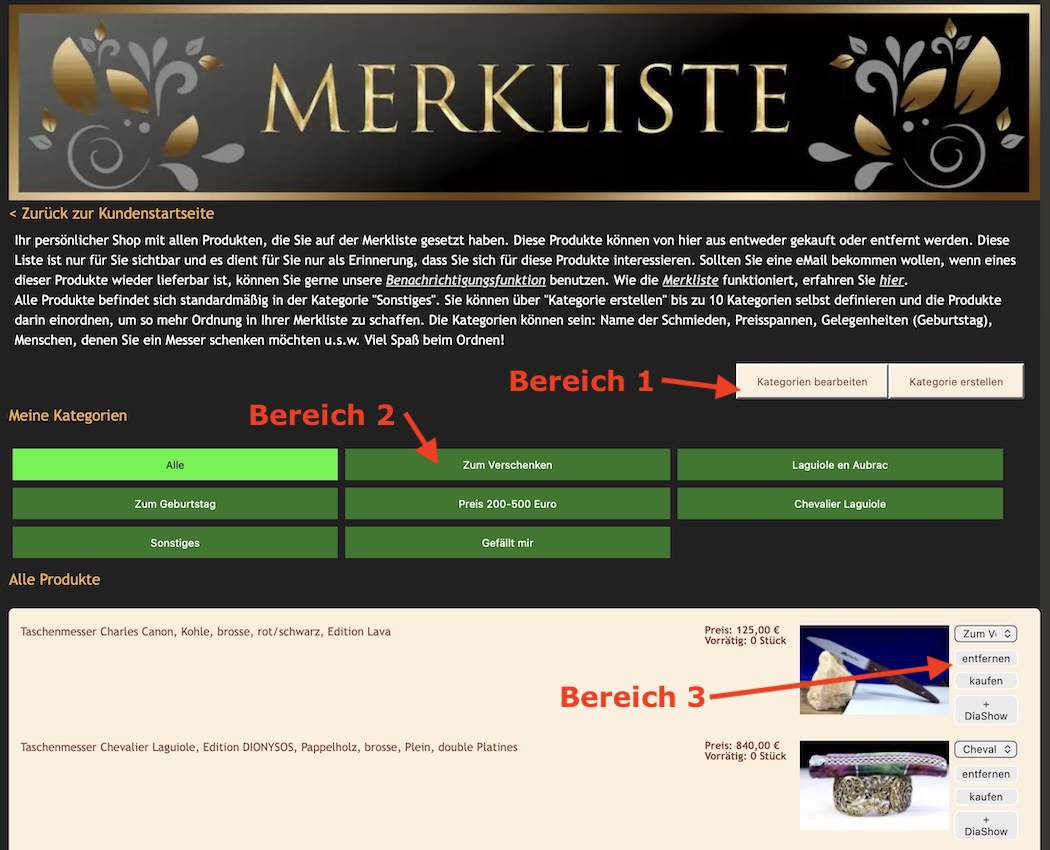 Merkliste bei original-laguiole.de