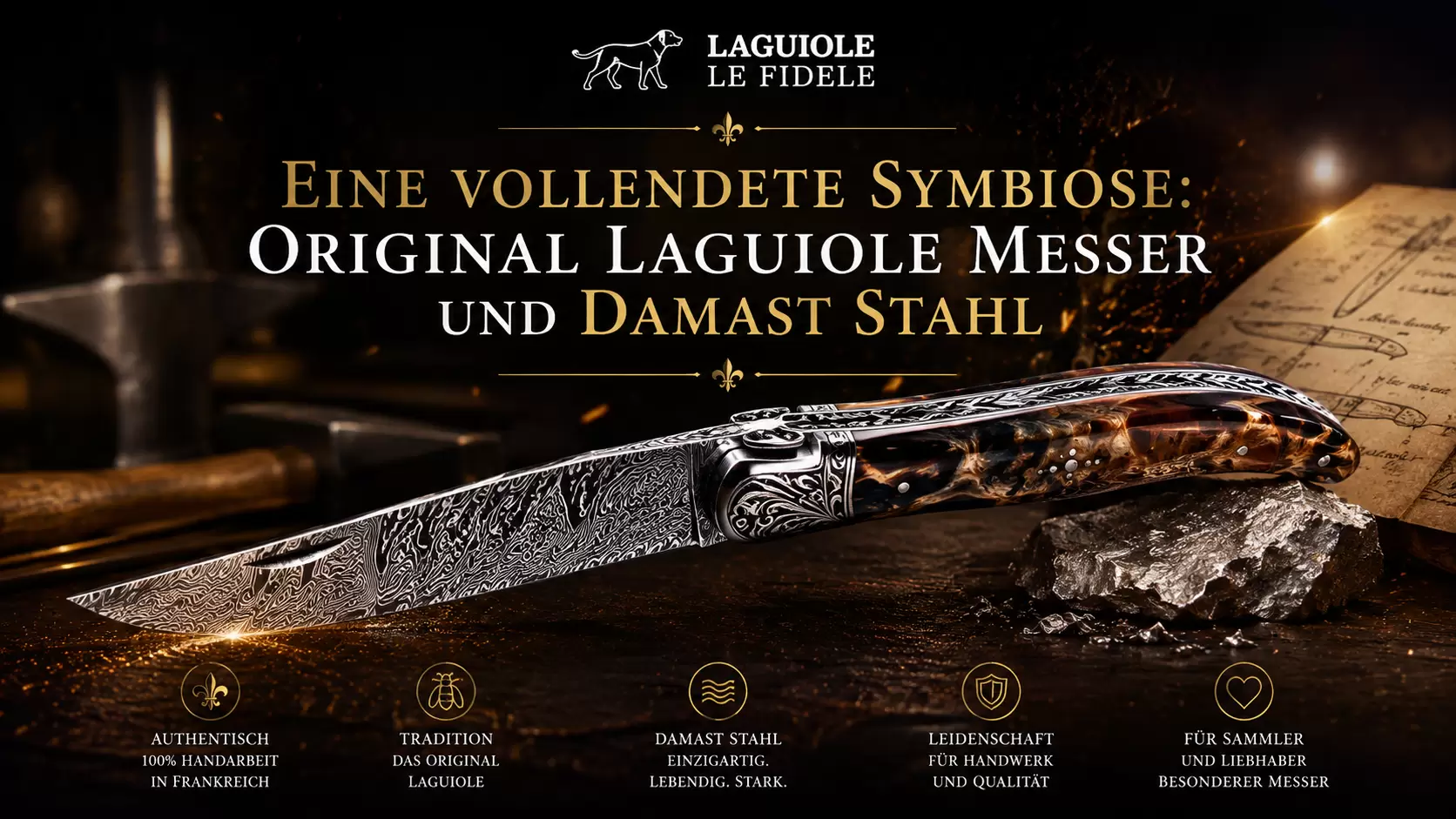 Eine vollendete Symbiose: Original Laguiole Messer und Damast Stahl