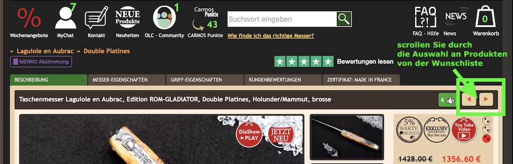 Wunsch- und Vergleichsliste bei original-laguiole.de